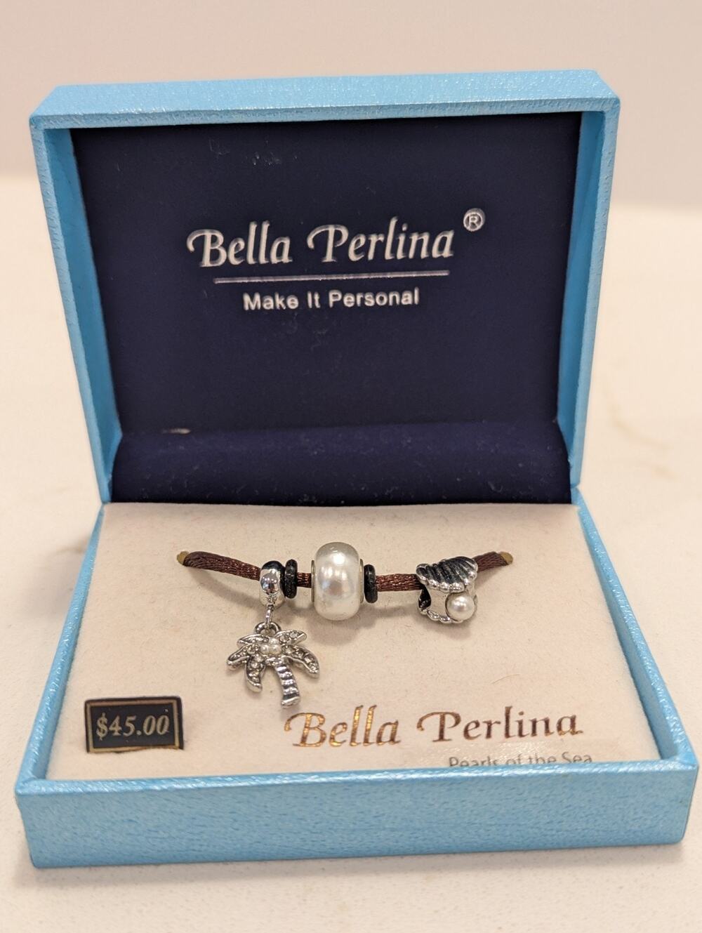 Bella Perlina Pearls Of The Sea Charms Silver Palm Clam W/Pearl Rhinestone...